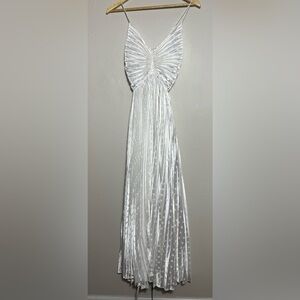 Beulah White polka dot Pleated Spaghetti Strap Maxi Dress size Large